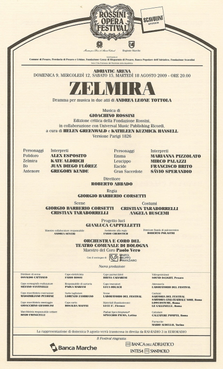 Cartellone e la Zelmira del ROF 2009