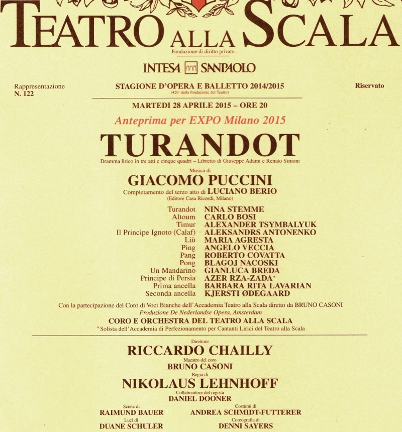 Locandina Turandot - Scala 28.4.2015